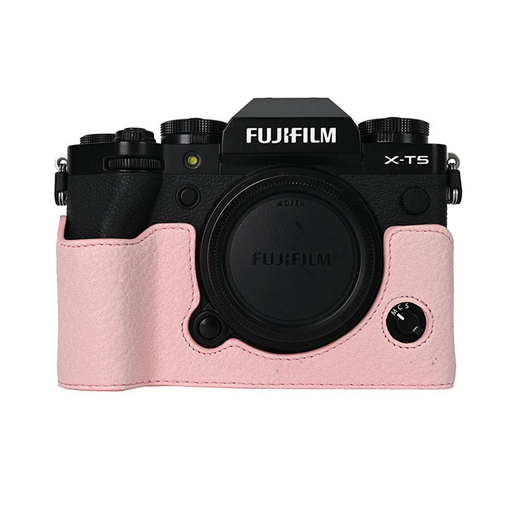 Magnetic PU Leather Camera Half Case for Fujifilm XT5 Fuji X-T5 Litchi Skin Bottom Opening Cover