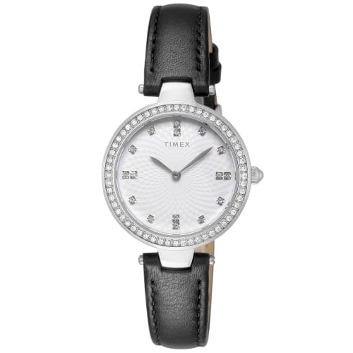 

TIMEX Adoon Watch, 32mm, Women s, Black, with Silver Dial, Brass, Mineral Glass, Quartz Movement, and Japanese Made Movement, TW2V45200