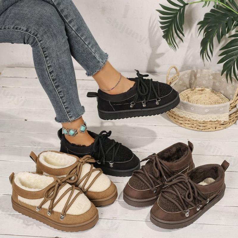 Fashion 2025 Winter Retro Low Top Thick Soled Casual Plush Snow Boots for Women's Warm Comforatble Versatile Fashion Chunky Cotton Boots