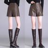 High-Waist PU Leather A-line Shorts - Slimming, Versatile, Wide-Leg Korean Style for Fall/Winter 2023