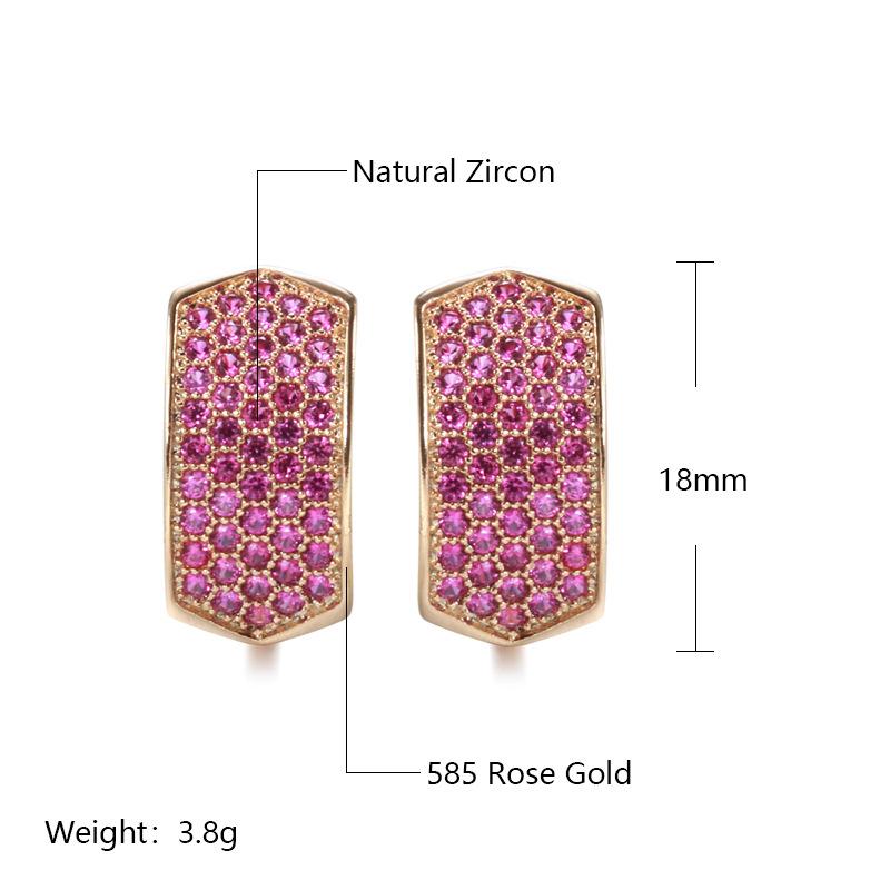 Popular rose gold earrings, wind atmosphere fashion rose red zircon women's earrings jewelry