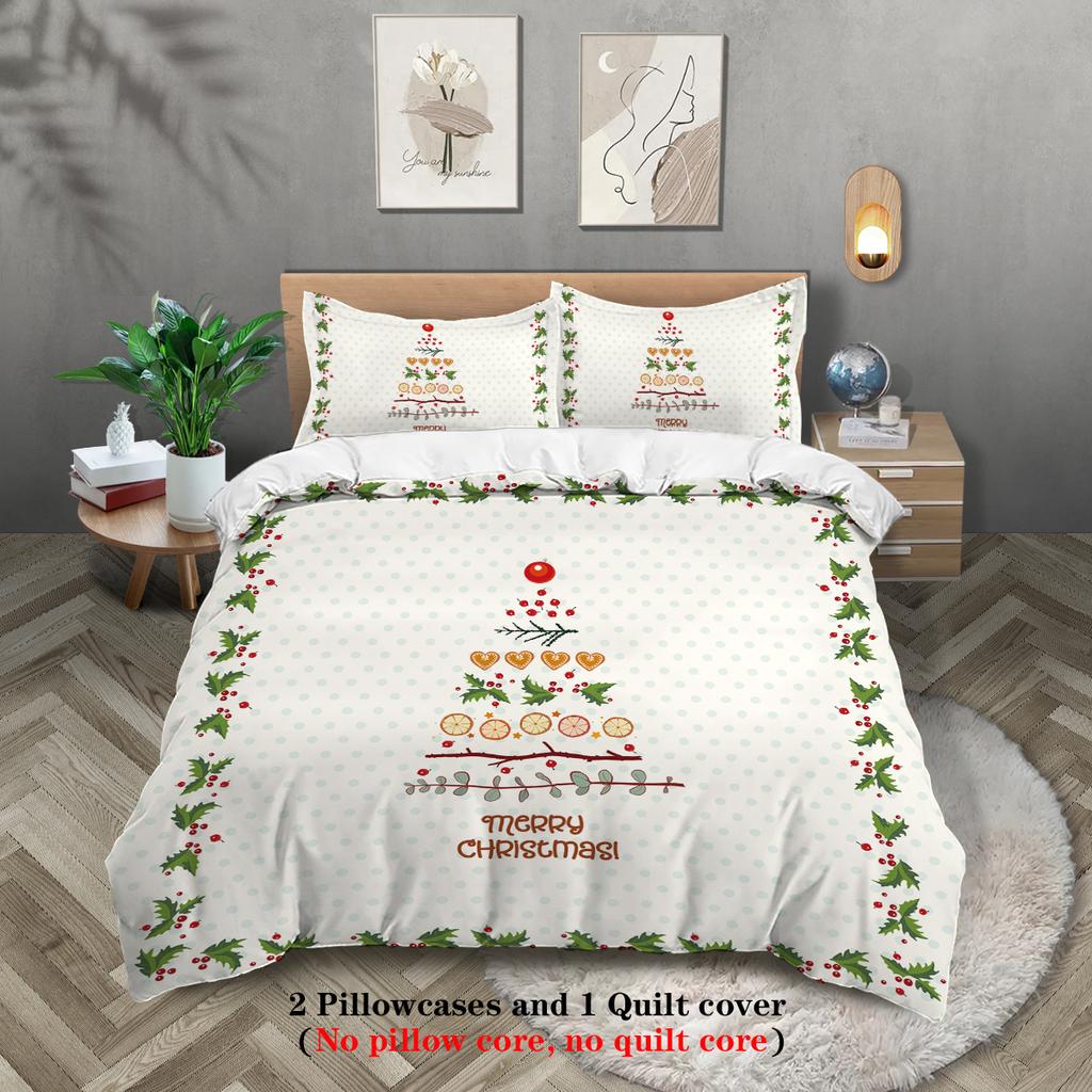 3-piece Christmas themed Christmas tree pattern print (1 duvet cover+2 pillowcases, no core) soft and comfortable bedding set