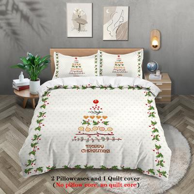 Stampa con motivo di albero di Natale a 3 pezzi (1 copripiumino+2 federe, senza imbottitura) set da letto morbido e confortevole