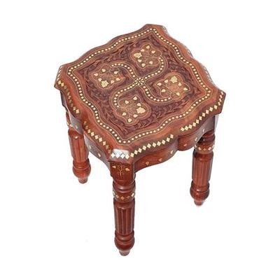 30.48 Cm Wood Brass Carving Stool Round Beautiful Carving Design Side Table Coffee Table Outdoor Table Living Room Furniture