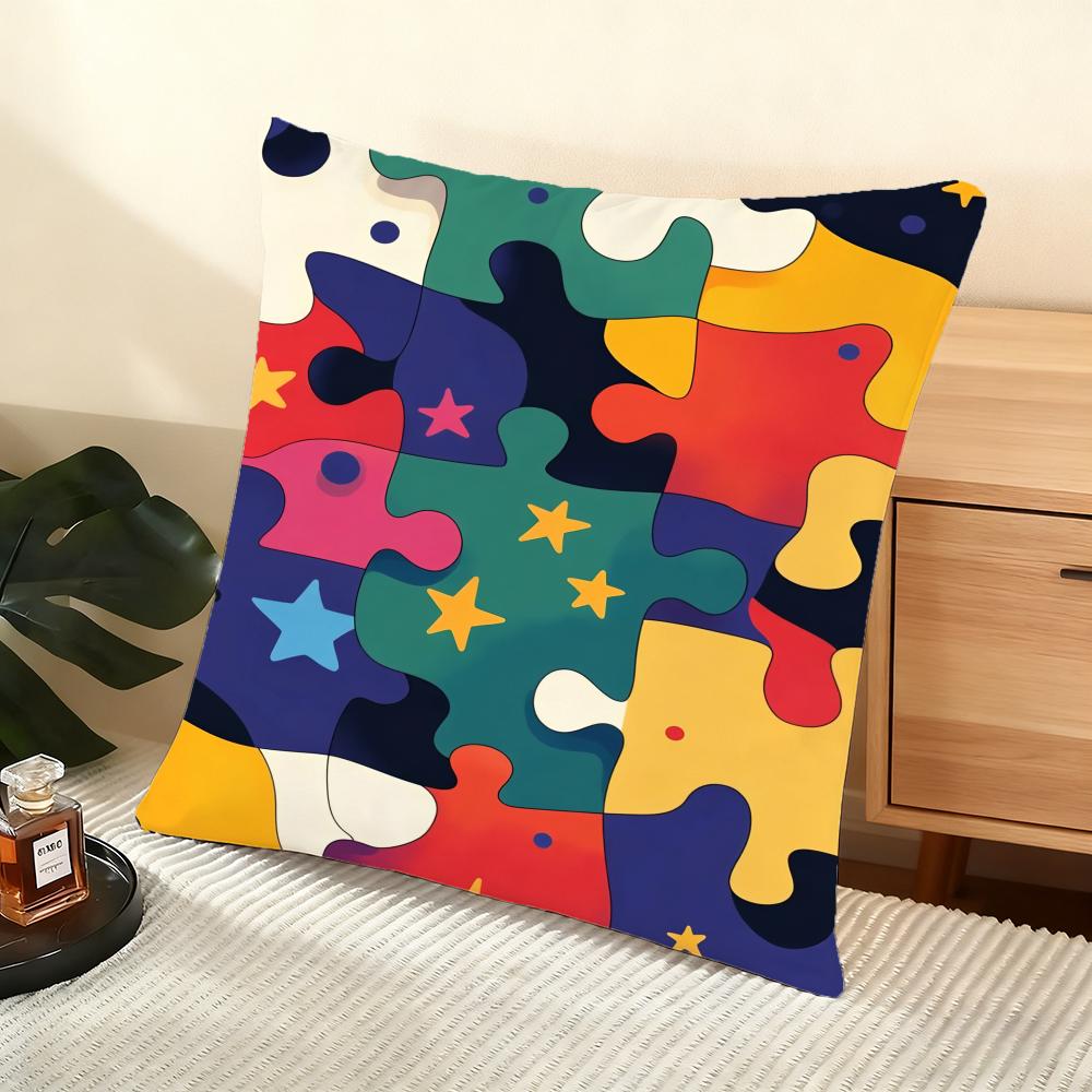 Federa Cuscino con Fantasie Puzzle Morbida in Peluche Corto Copricuscino Liscio Accogliente Estetica Custodia Cuscino Arredo Casa
