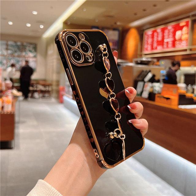 Soft Bracelet Love Heart Case For Iphone 11 12 13 Pro Max Xs X Xr 7 8 Plus Se 2020 13 Mini Electroplated Bumper Silicone Cover