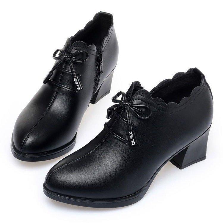 Schuhe tiefer Schnitt dicker Absatz einzelne Schuhe Frühling und Herbst neu weiches Leder mittlerer Absatz mittlere Lederschuhe