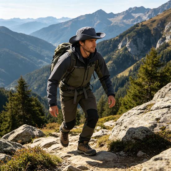 Sonnenhut für Herren Damen Breiter Rand Anglerhut Verstellbares Winddichtes Seil Sonnenschutzhut Atmungsaktiver Sommerhut für Outdoor Reisen Wandern Camping