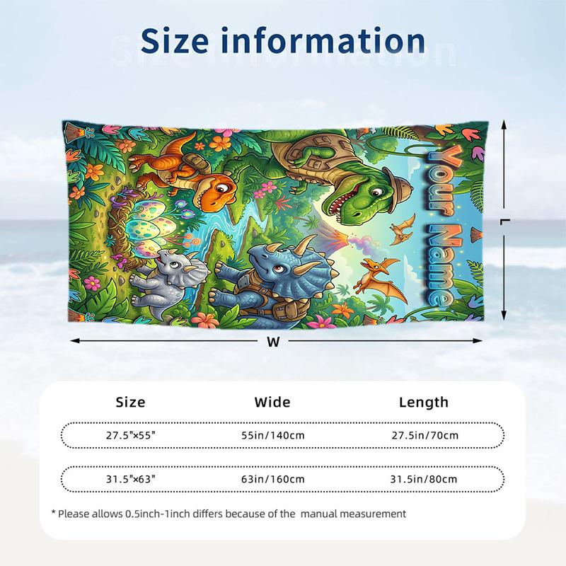 Dinosaur Theme Beach Towel Personalized Custom Name & Text Soft Quick Dry Beach Towel for Swimming Travel
