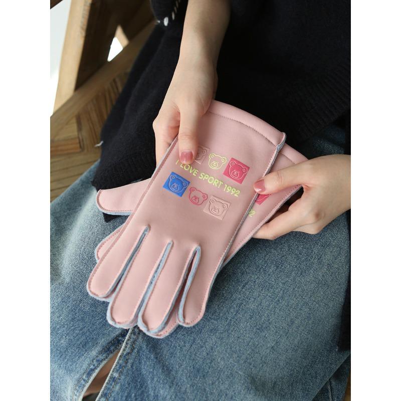 New thermal gloves women's autumn and winter cute bear velvet outdoor windproof waterproof cycling non-slip riding