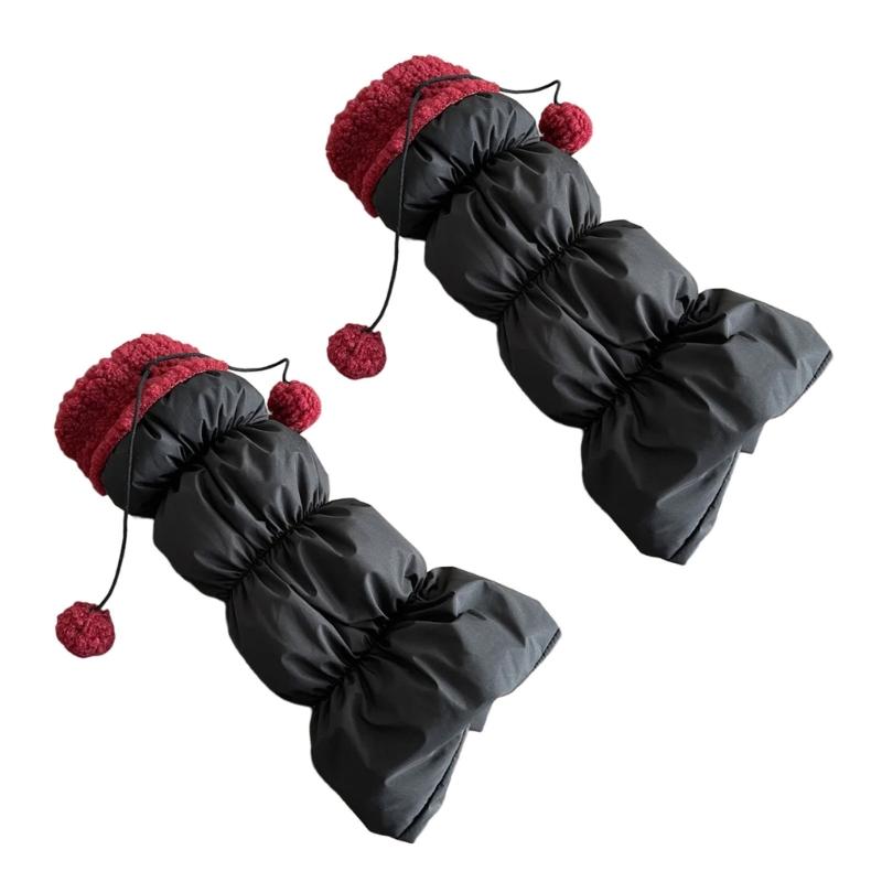 Lamb Fleece Trim Padded Puffer Leg Warmers with Cute Plush Balls for Women Warm Thermal Quilted Boot Cuffs Foot Covers