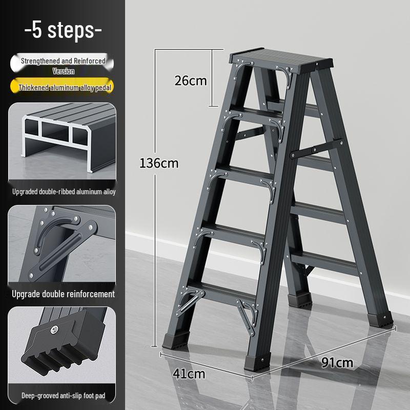 Heavy-Duty Aluminum Folding Ladder: Indoor/Outdoor Telescopic, Double-Sided, Portable.