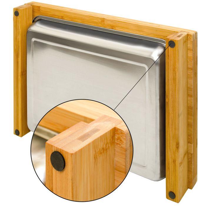 Planche À Découper En Bambou 51x37 Tranchoir Avec Tiroir En Acier Bois Naturel