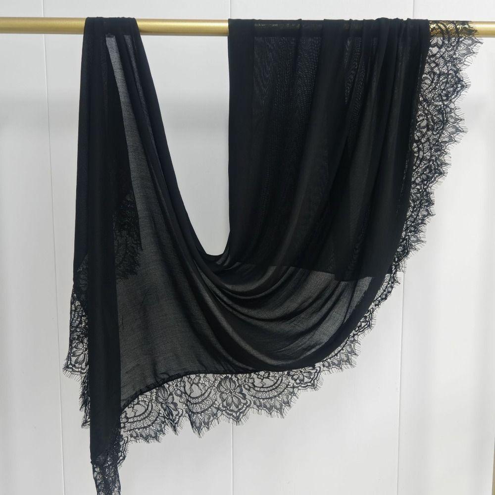 Cotton Turbans Head with Lace Trim Head Wraps New Islamic Crinkle Shawl