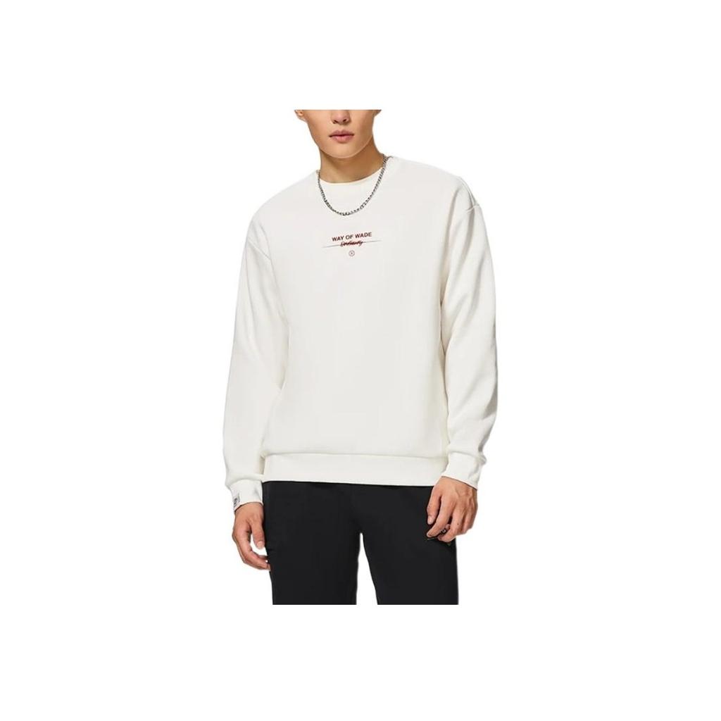Li-Ning Wade Series Logo Print Long Sleeve Pullover Sweatshirt Men Tops White AWDSC41-8