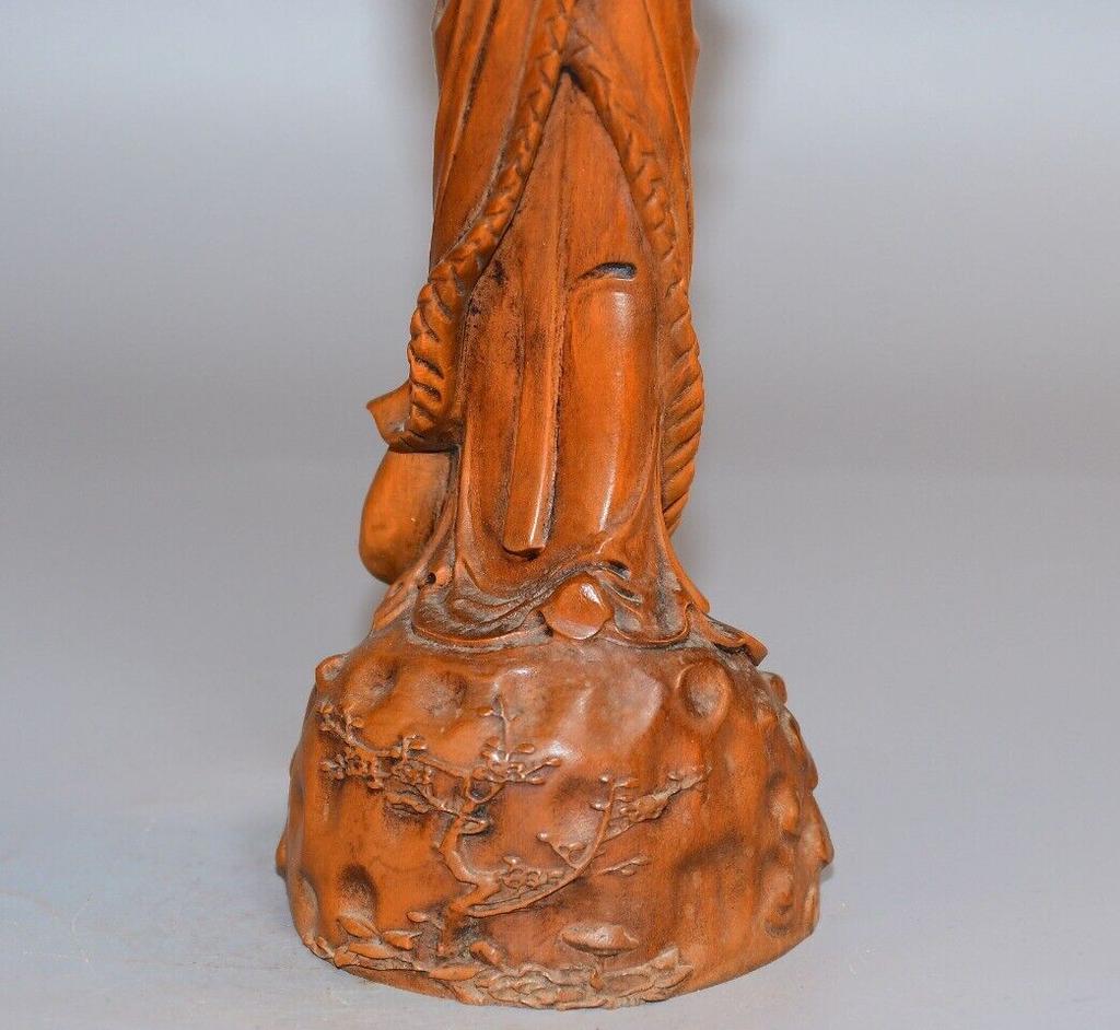 Chinese Antique Boxwood Carved Beautiful Woman Statue Sculpture Home Decor Art