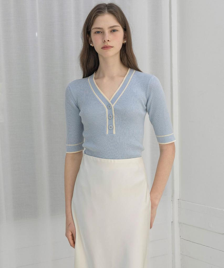 LAUTREDE MIN Glow V-Neck Blue Knit