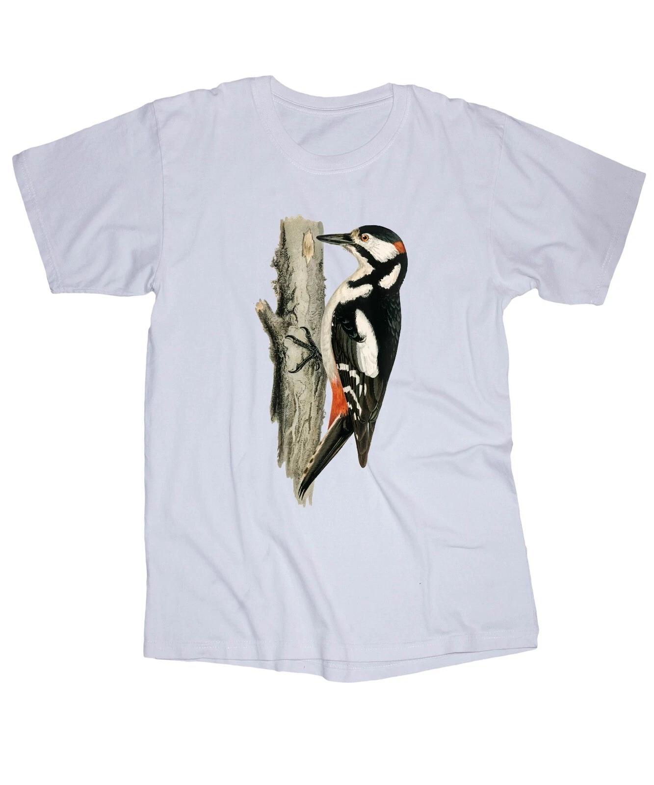 

Great Spotted Woodpecker White T-shirt Birds Outdoors Trees Country M