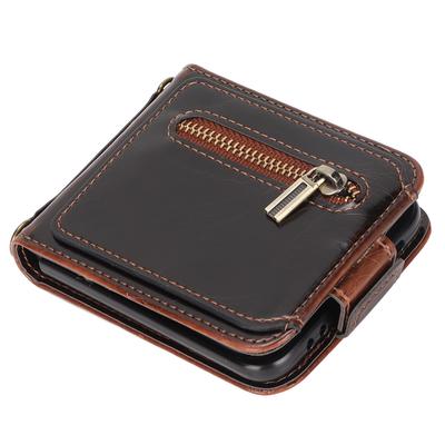 Multifunction Wallet Case with Card Holder for Z Flip 3 Folding Phone Leather Cover Mobile Phone Accessory Brown