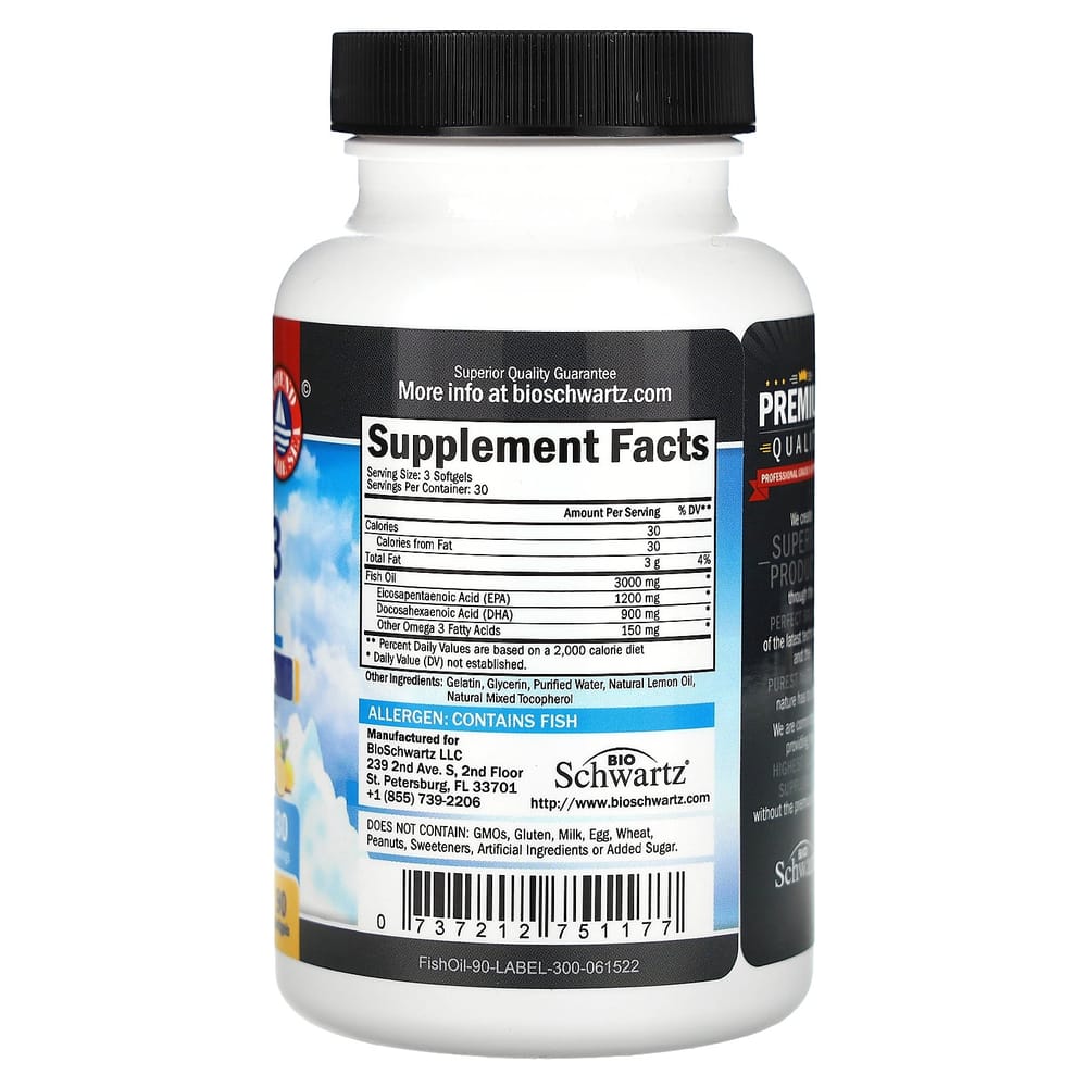 BioSchwartz Omega-3 Fish Oil Lemon Flavored Softgels 90 Count (iHerb)