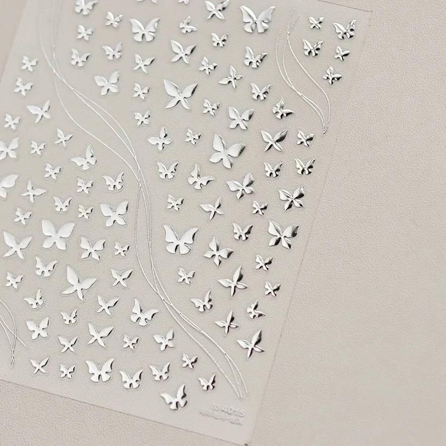Shiny Jelly Butterfly Charming Golden Gradient Bowknot 5D Self Adhesive Nail Art Sticker Flower Petal Rhinestone Manicure Decals