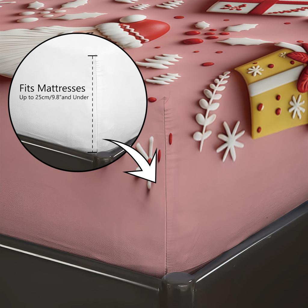 3-teiliges Rosa Weihnachtsmann-Druck Bettlaken-Set ohne Chips, Mehrgröße Weiche Bettdecke, Schlafzimmer Bettwäsche Dekoration, Maschinenwaschbar
