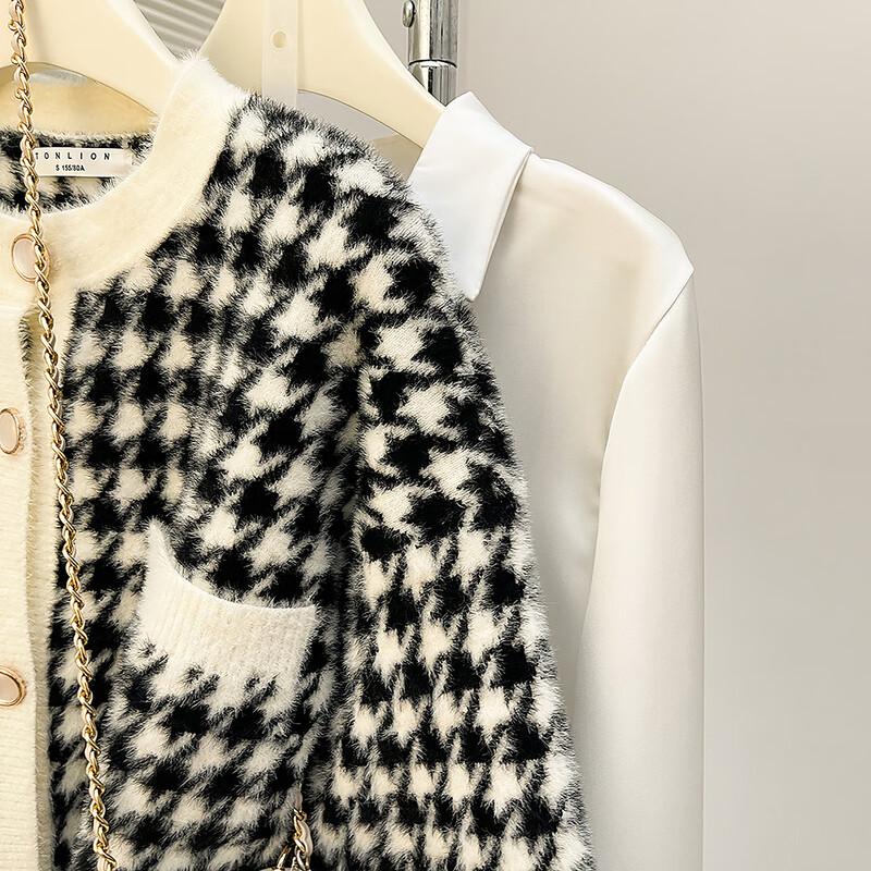 TonLion Women's Houndstooth Knit Cardigan