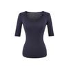 U-neck slightly transparent medium-sleeved T-shirt women's summer new American Spice Girl style solid color sexy slim-fitting bottoming shirt top
