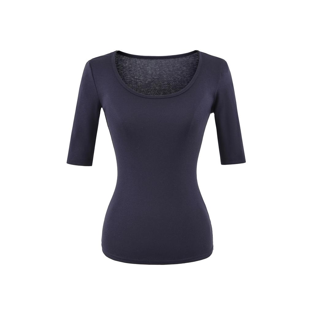 U-neck slightly transparent medium-sleeved T-shirt women's summer new American Spice Girl style solid color sexy slim-fitting bottoming shirt top