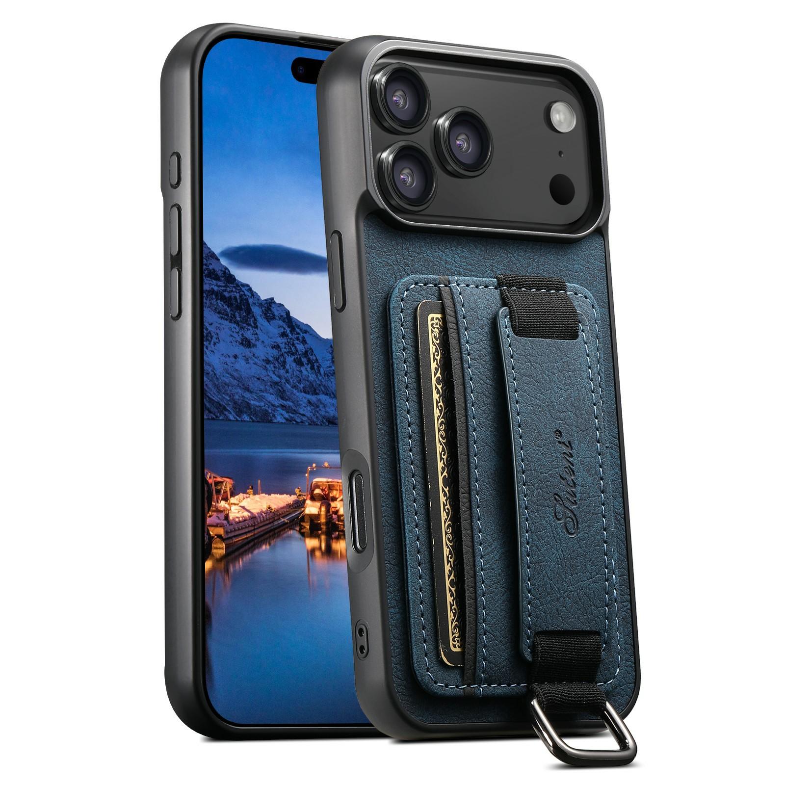 

SUTENI H13 For iPhone 17 Pro Case Litchi Texture Leather + TPU + PC Phone Cover with Card Holder Kickstand C