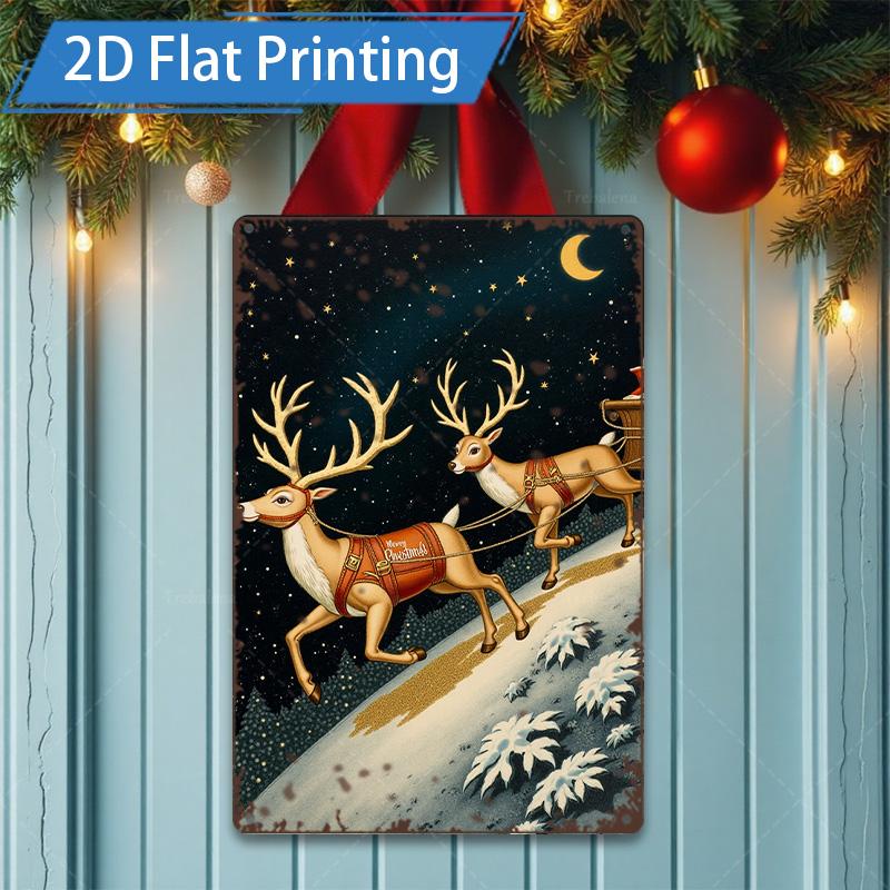 D FLAT Pc Metal Sign Vintage Santa Claus Metal Wall Art Christmas Decor