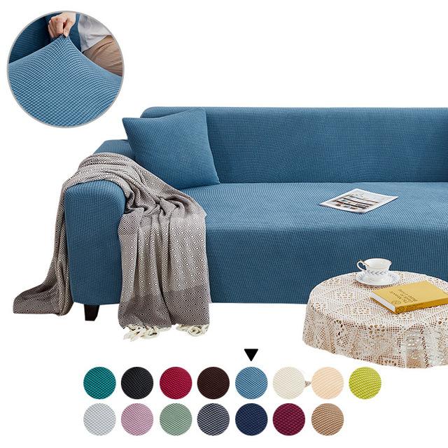 Living Room Sofa Cover Solid Color Elastic Sofa Cushion Thickened Polar Fleece Four Seasons General Furniture Protective Cover for Home