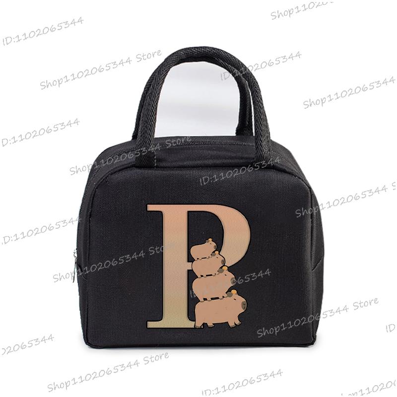 1Pc Cartoon Capybara Alphabet Portable Lunch Bag Women Men Portable Food Insulation Package Funny Capybara Letter Kid Lunch Bags