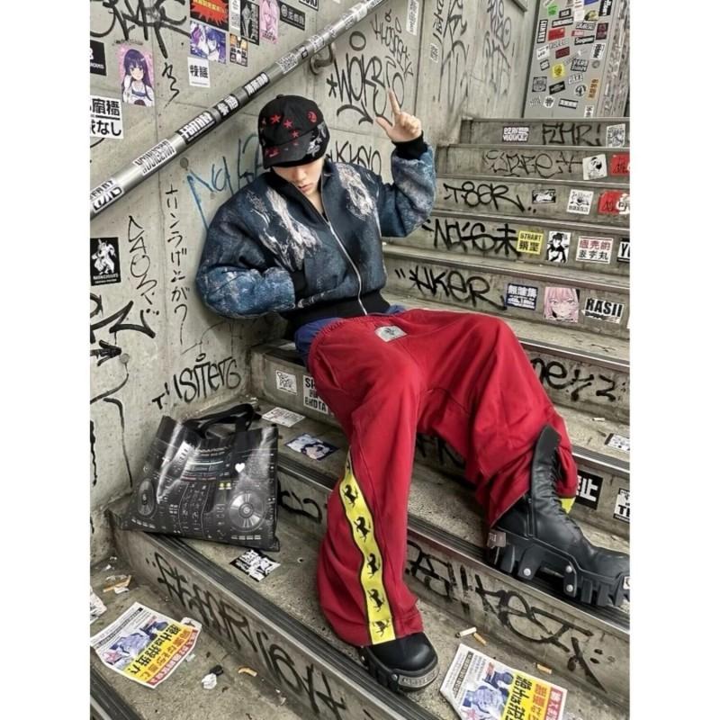 West Coast Color Block Casual Sweatpants Loose Fit Street Hip Hop Style Unisex