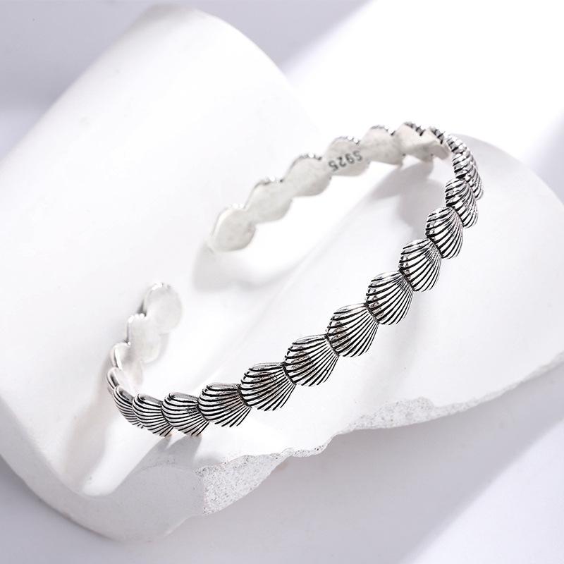 Retro Thai Silver Exquisite Simple Creative Shell Fashion 925 Sterling Silver Versatile Opening Bracelets SL063