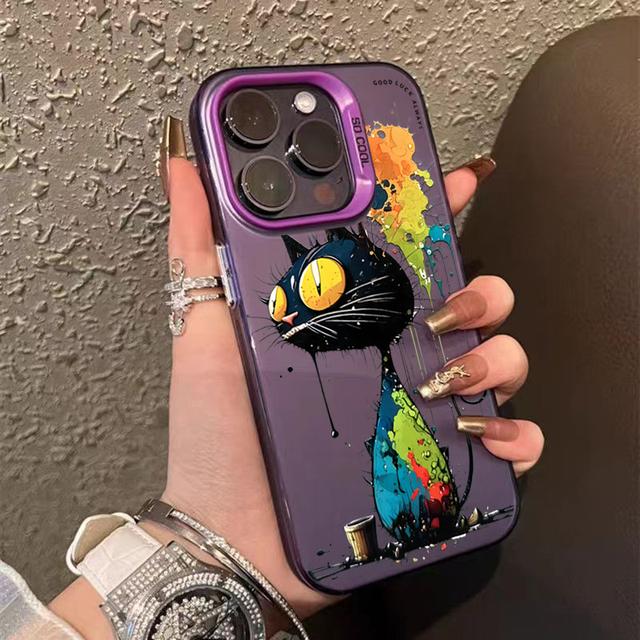 Cartoon Panda Cat Matte Hard Phone For 16 iPhone 11 12 13 14 15 Pro Max Plating Case Cover Funda