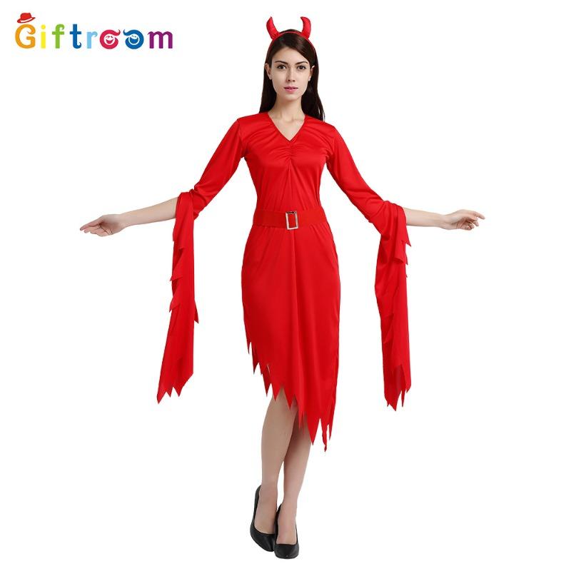 Carnival Holiday Party Long Sleeve Sexy Red Witch Witch Dress Up Suit Game Uniform Temptation