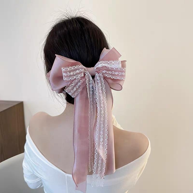 AWAYTR Lace Ribbon Bowknot Hairpin Elegant Farbic Hair Clips Valentine Headwear Girl Hair Accessories Festival Gift
