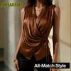 Damesmode Casual Effen Kleur Print Mouwloos V-Hals Blouses & Overhemden