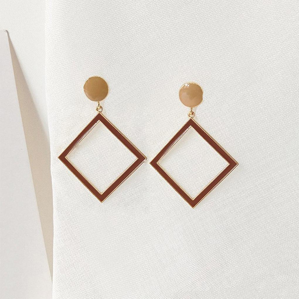 1Pair Dangle Earrings S925 Silver Needle Alloy Square Hollow Eardrop Pendant Baroque Irregular Wedding Jewelry Hong Style