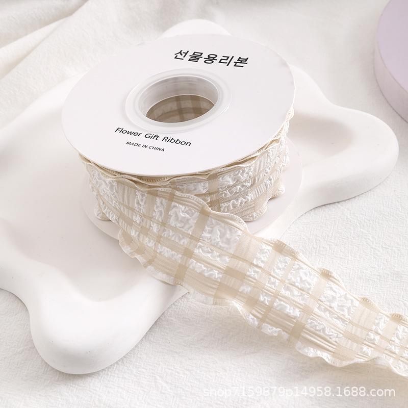 Lattice Pleated Elastic Linen Ribbon for Pre-Wedding Cake Box Wrapping - 2.5cm