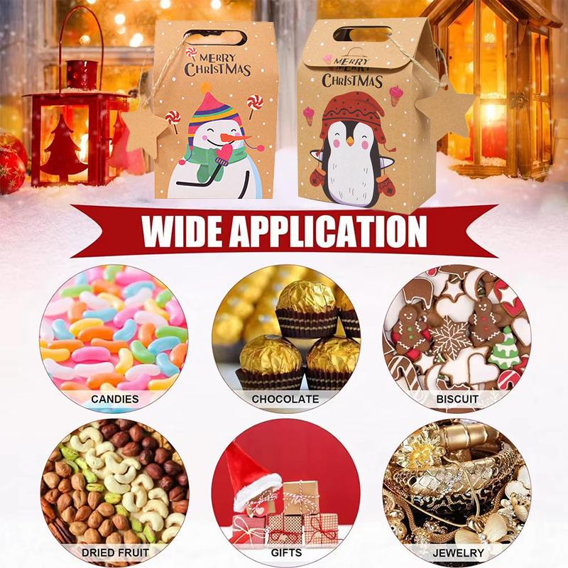 24PCS Eco-Friendly Christmas Candy Packaging Box Brown Kraft Paper Christmas Party Favor Bag 9.4X6X14cm