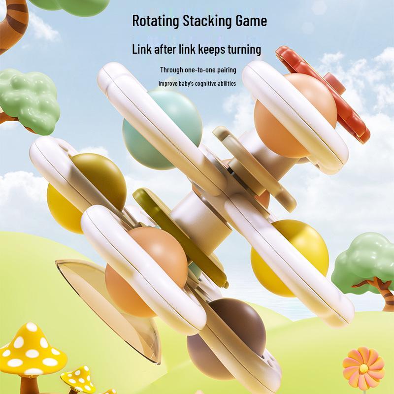 Best-Selling Cartoon Car Suction Cup Toy: 3-in-1 Toddler Dining Table Spinner & Rattle