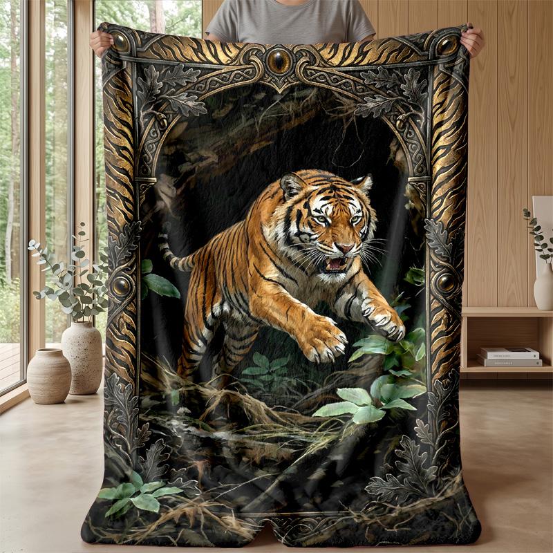 Tiger in Tropical Jungle Theme blanket Lightweight Warm Flannel Blanket Decorative Throw Blanket for Home Decoration