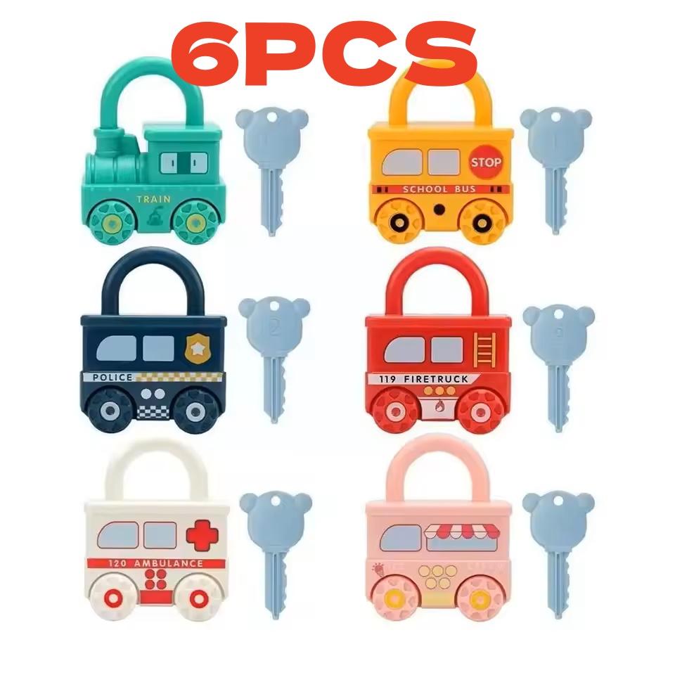Car Shaped Puzzle Matching Lock Toy With Key For Children Educational Intellectual Development Cognition Buckle Unlocking Game