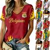 Damen Fußballtrikot V-Ausschnitt Fan-Shirt Y2K-Stil Lässige Passform Atmungsaktives Gewebe Kurzarm-Oberteil für Sport und Alltag