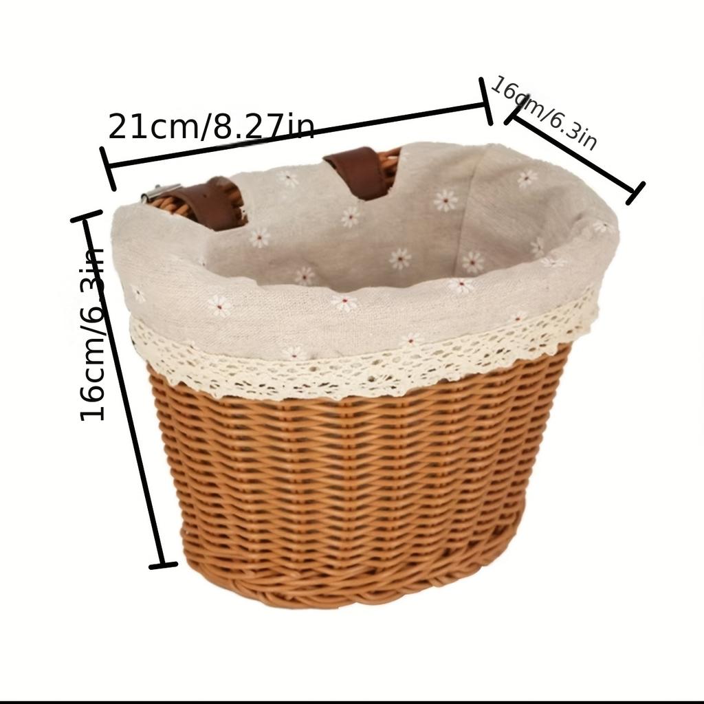 Hand-Woven Bicycle Basket Suitable for Commuter, Balance Bike & Bike Frame - Rustic Bike Basket with Lining, Durable Bike Carrier for Front Wheel Rack