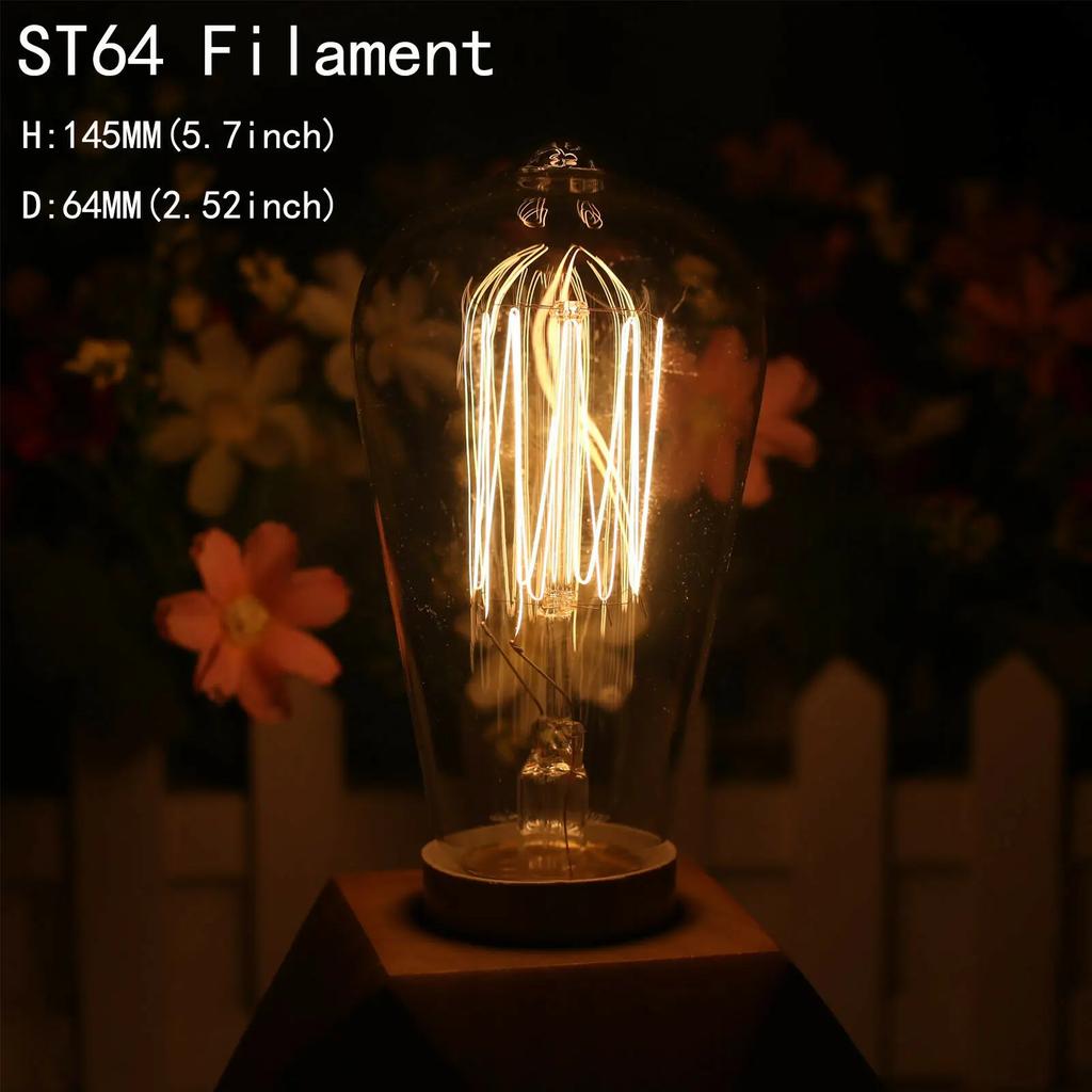 New Retro Edison Bulb Lamps E27 40W 220V 110V Bedroom Industrial Loft Vintage Light Bulb For Home Decor ST64 Lamp Screw Base