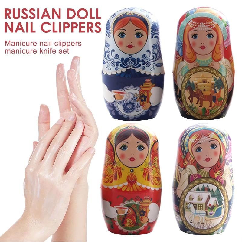 7Pcs Nail Tools Nail Clipper Set Russian Nesting Doll Style Nail Clipper Kit Manicure Nail Polishing Shaping Trimming Tool