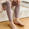 Warm Leg Sleeves for Sleeping Coral Fleece Warmers Women Thickened Winter Thermal Knee High Indoor Cold Weather Socks Striped/Solid Color,